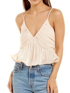 Line And Dot Rianne Cream/Peach Pleated V-Neck Peplum Spaghetti Strap Top NWOT